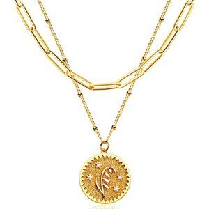 18k Gold Engraved Custom Floral Pendant Necklaces Dainty Birth Month Flower Disc